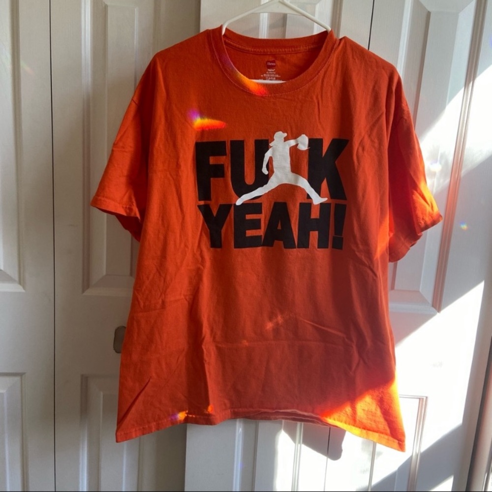MLB Tim Lincecum ‘F*ck Yeah’ Neon Orange Funny Hanes T-Shirt